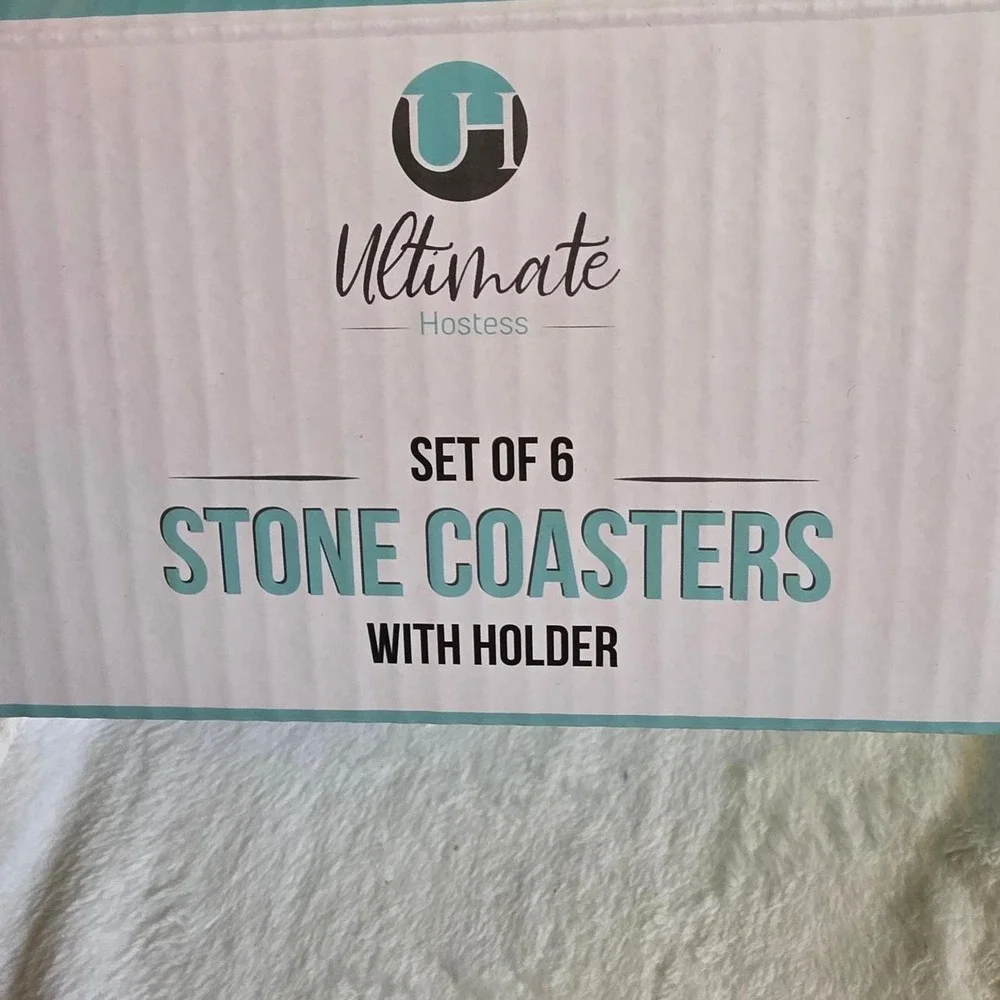 NIB Premium Stone Coaster Set of 6 with holder